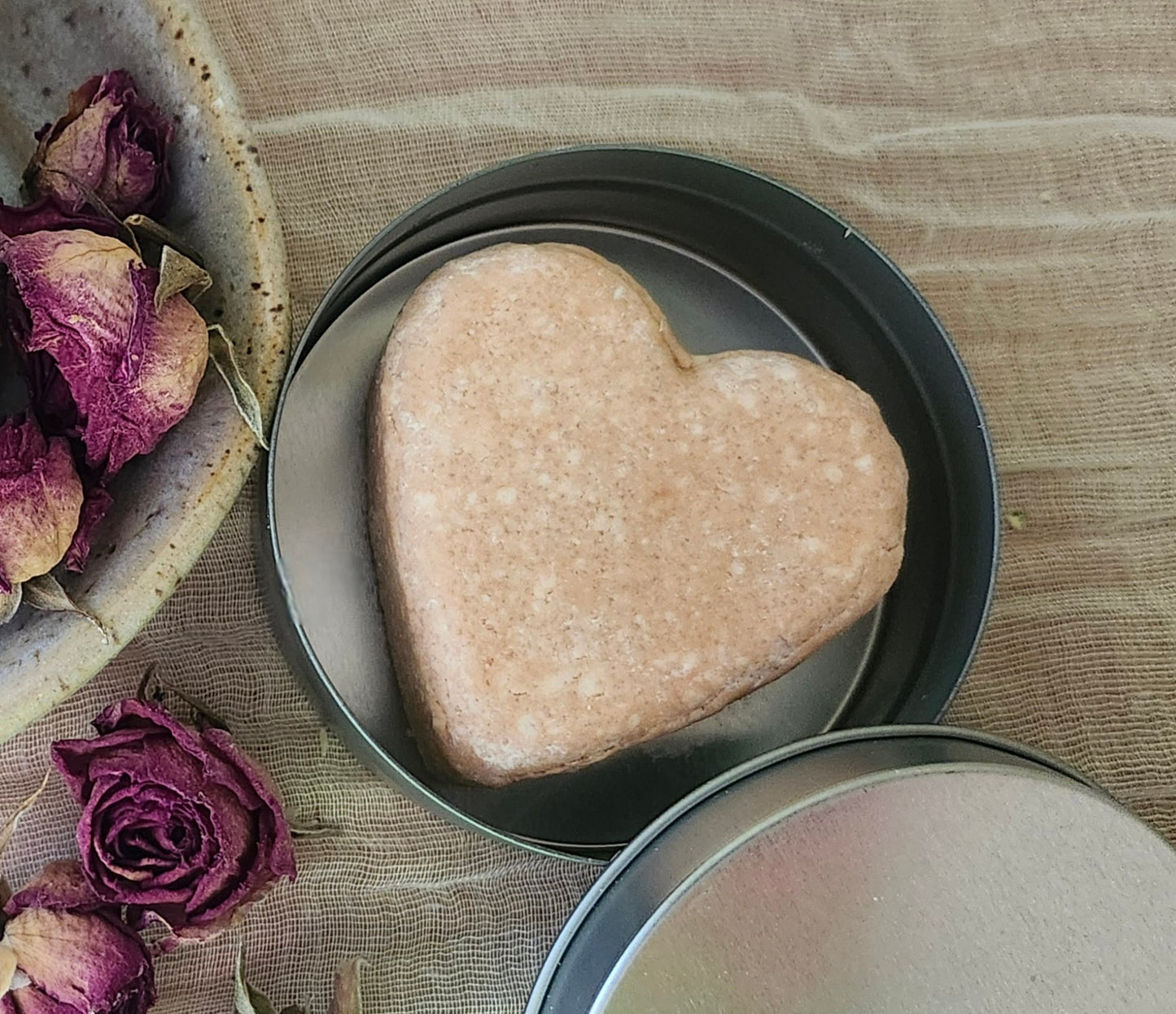 Shampoo Bar - Rose clay, heart shaped with travel tin