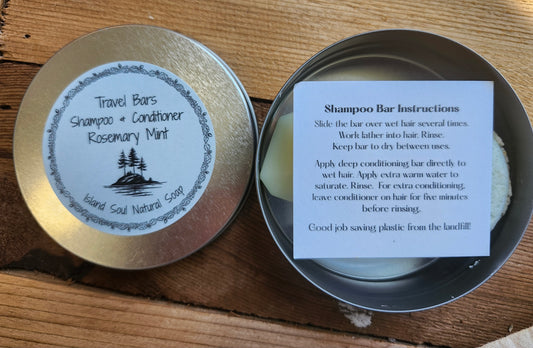 Travel Tin with Rosemary Mint shampoo and Seabuckthorne oil conditioner bar