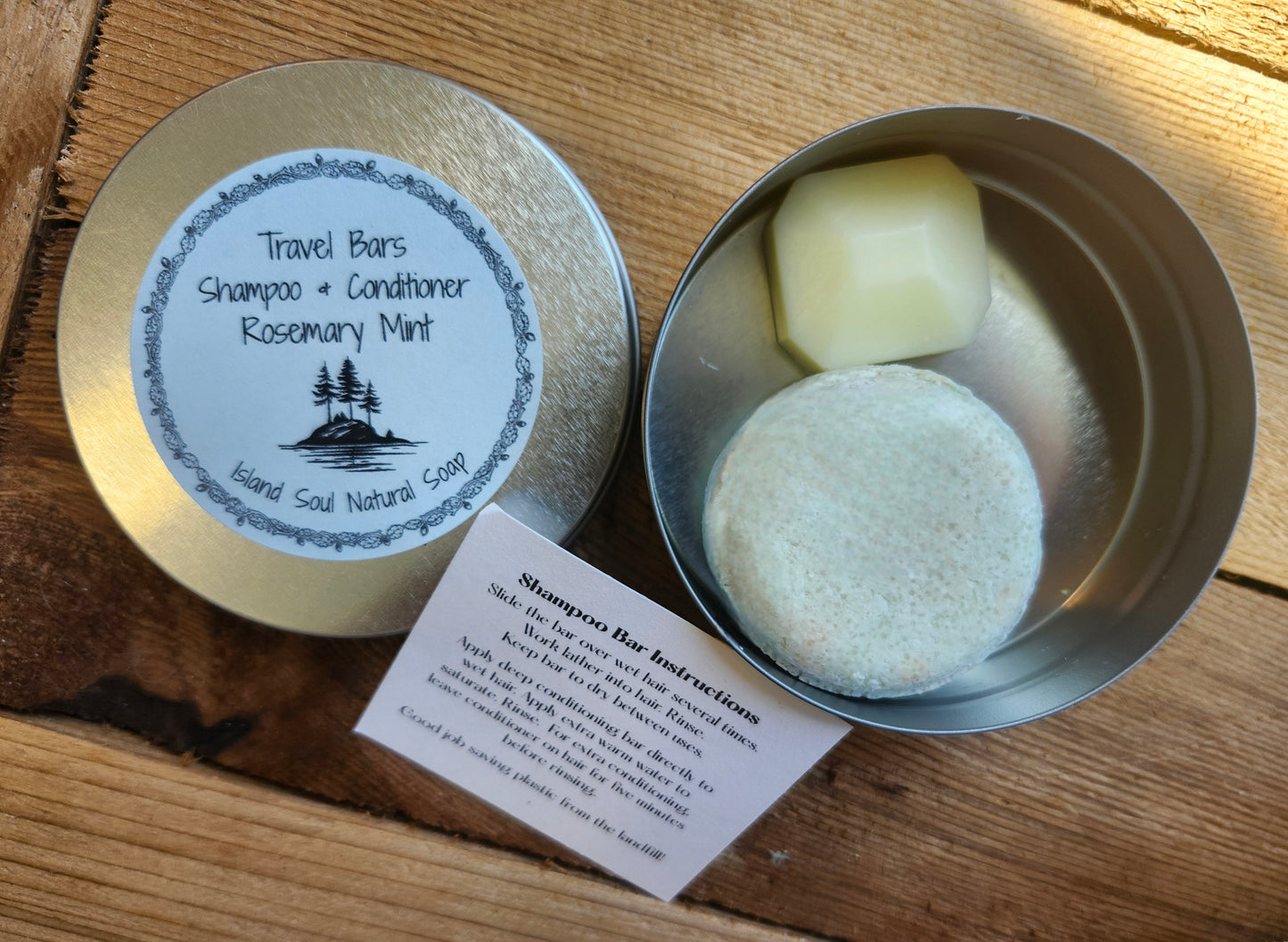 Travel Tin with Rosemary Mint shampoo and Seabuckthorne oil conditioner bar