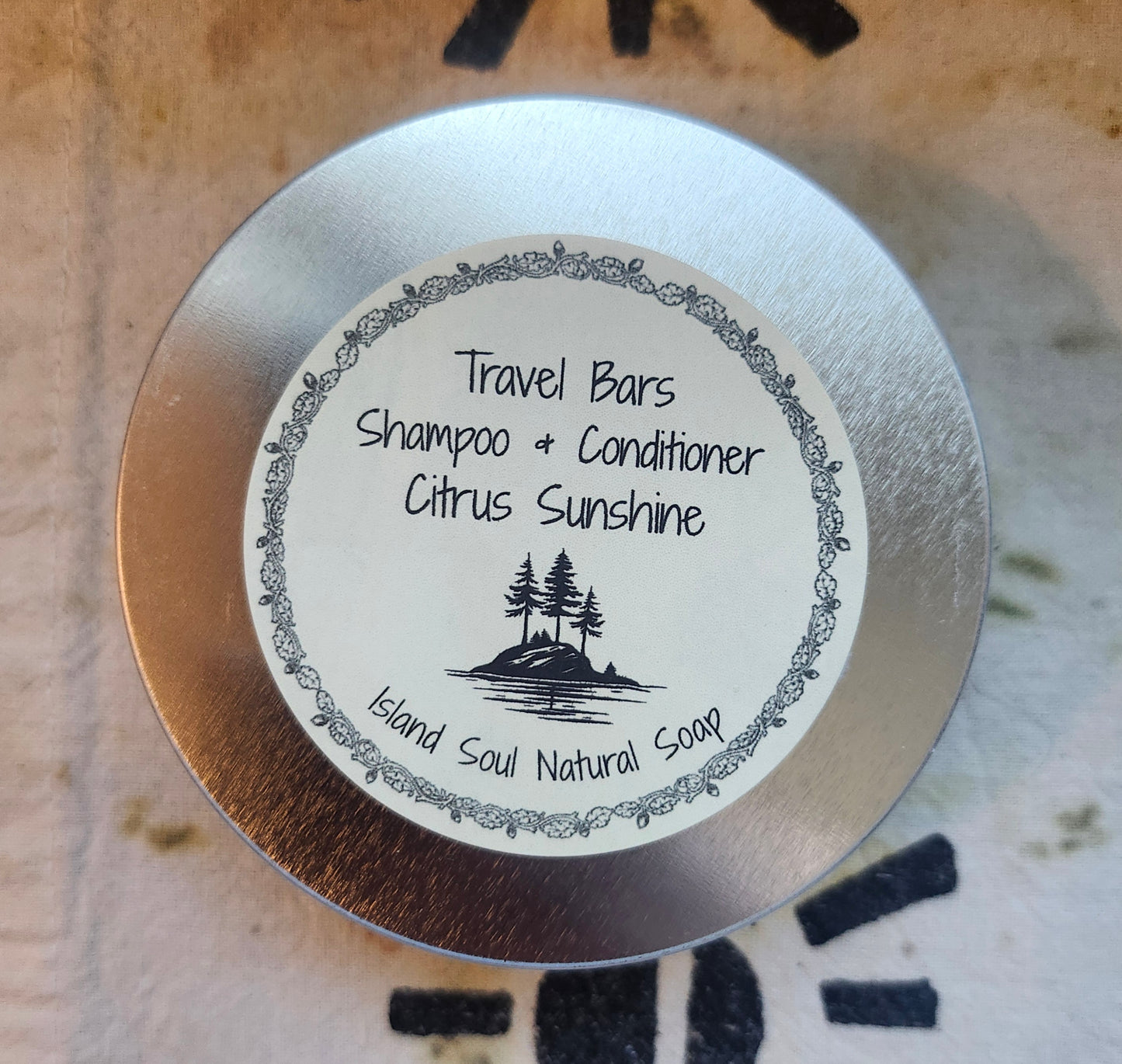 Travel Tin with Citrus Sunshine shampoo and Seabuckthorne oil conditioner bar